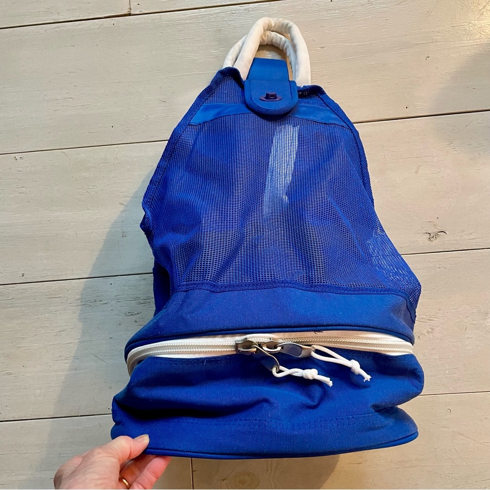 Beach Cooler Backpack Blue Mesh Bag Handles Insulated Travel Compartments Lunch